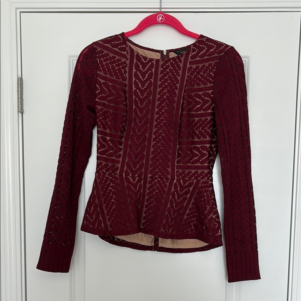 Burgundy Long Sleeve Peplum Top